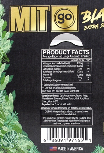 MITgo Black Extra Strength Liquid Kratom Shot Pouch 12pk